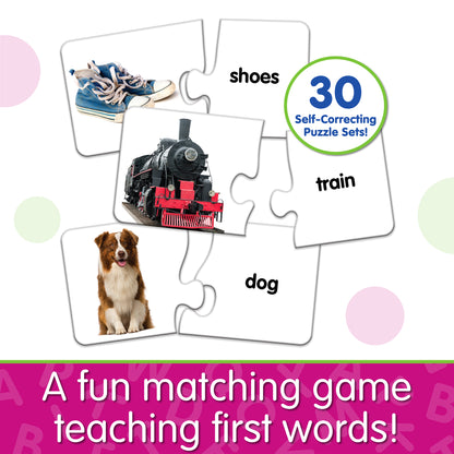 Infographic about Match It - First Words that says, "A fun matching game teaching first words!"
