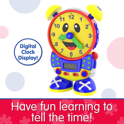 Infographic of Telly the Teaching Time Clock that reads "Have fun learning to tell the time!"
