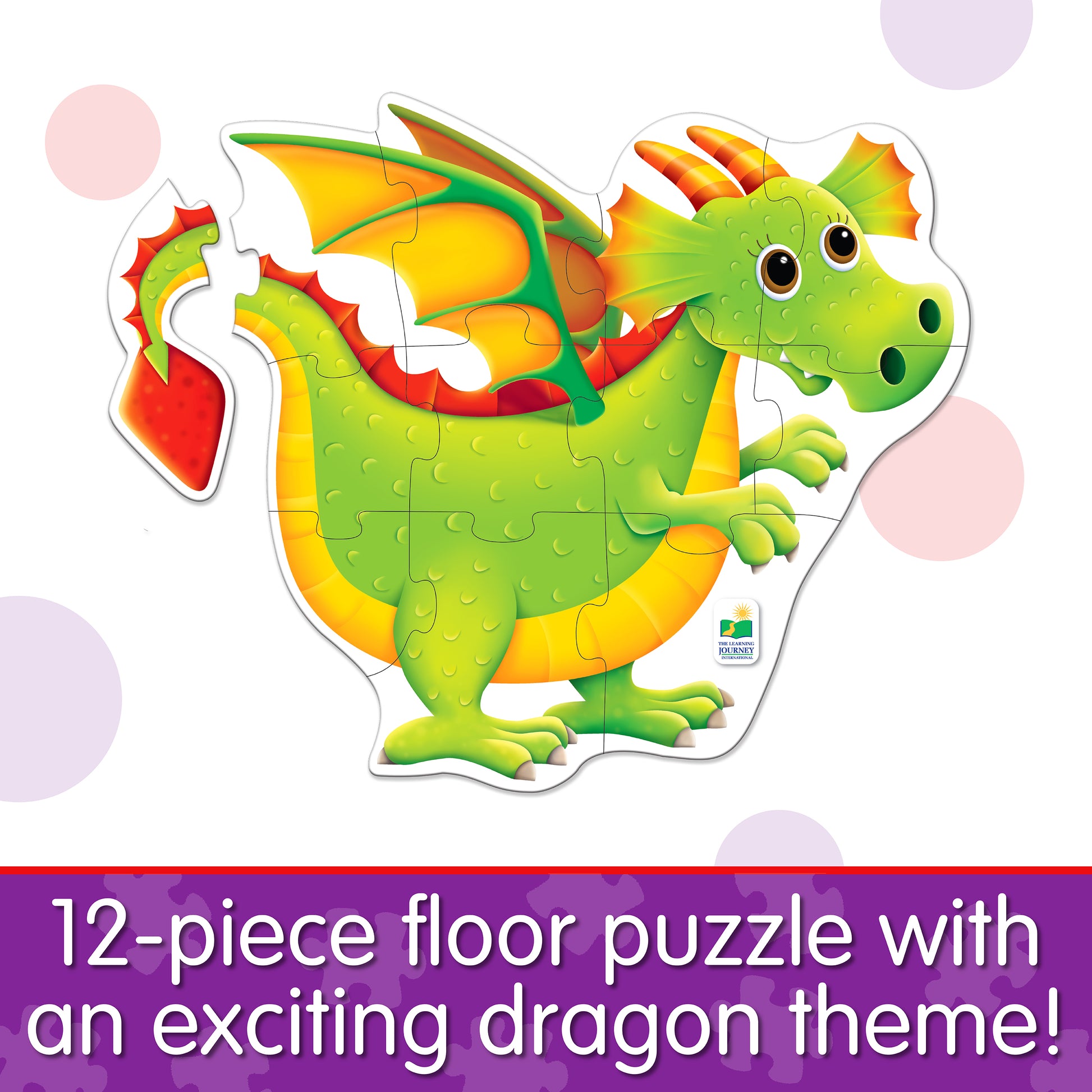 Infographic about My First Big Puzzle - Dragon that says, "12-piece floor puzzle with an exciting dragon theme!"