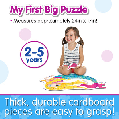 Infographic about My First Big Puzzle - Mermaid's features that says, "Thick, durable pieces are easy to grasp!"