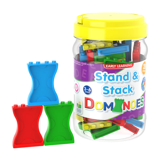 Stand and Stack Dominoes and packaging