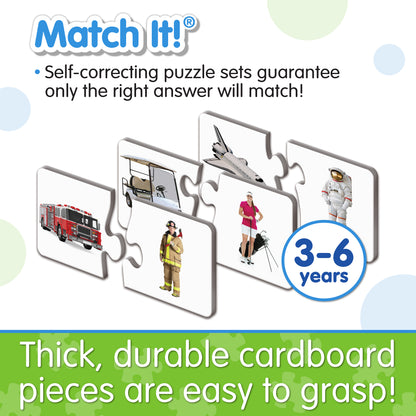 Infographic about Match It - Match My Ride's features that says, "Thick, durable cardboard pieces are easy to grasp!"