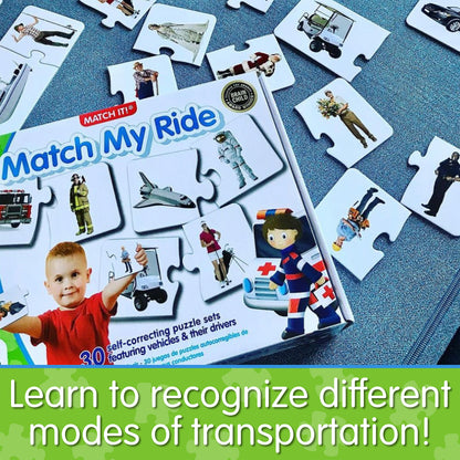 Infographic about Match It - Match My Ride that says, "Learn to recognize different modes of transportation!"