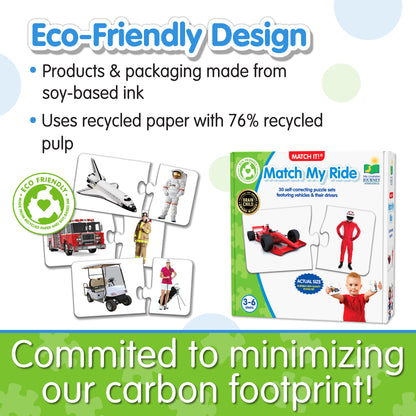 Infographic about Match It - Match My Ride's eco-friendly design that says, "Committed to minimizing our carbon footprint!"