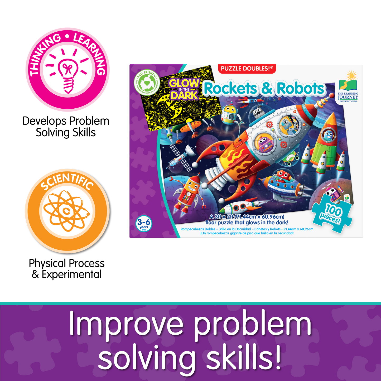 Puzzle Doubles - Glow In The Dark - Rockets & Robots (NEW)
