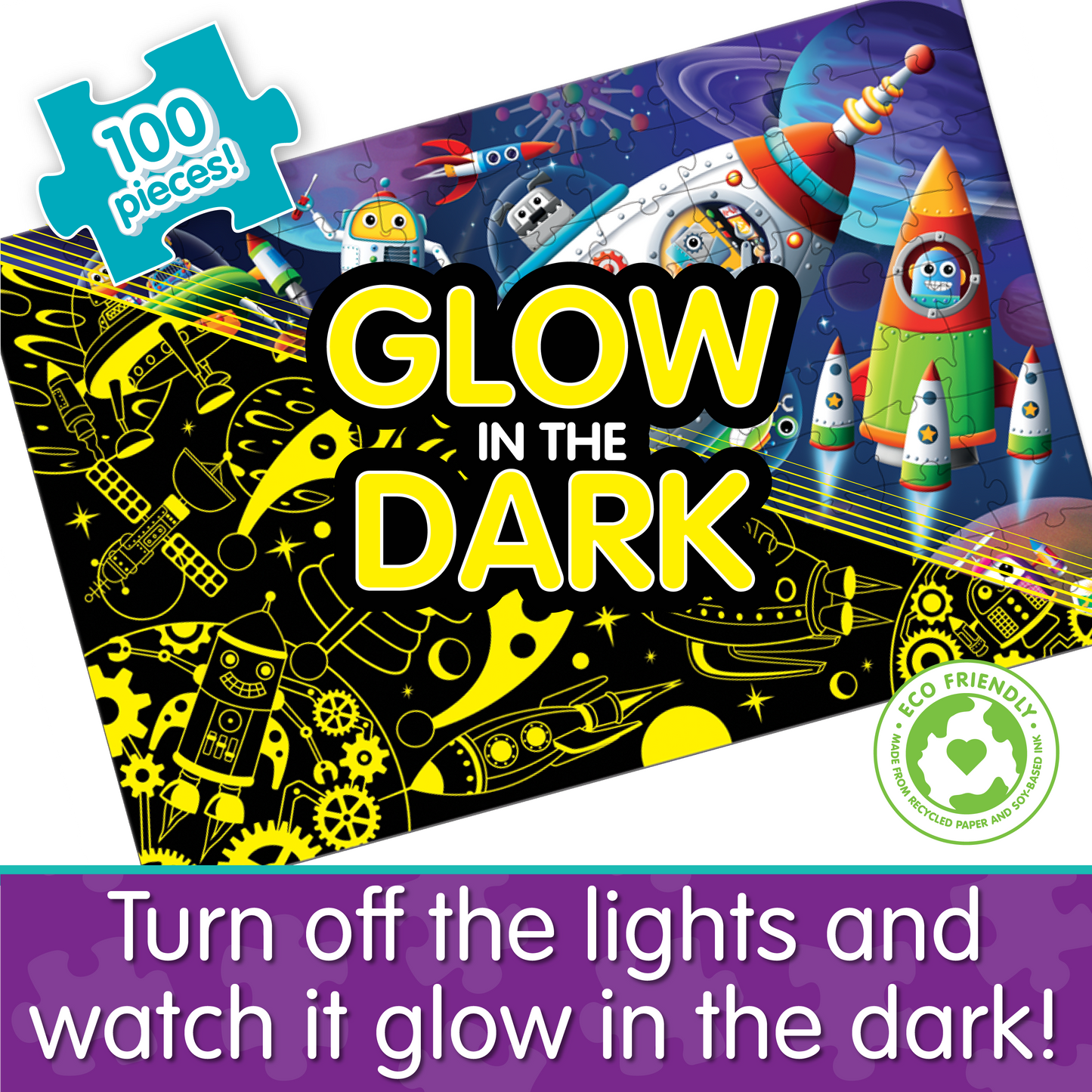 Puzzle Doubles - Glow In The Dark - Rockets & Robots (NEW)