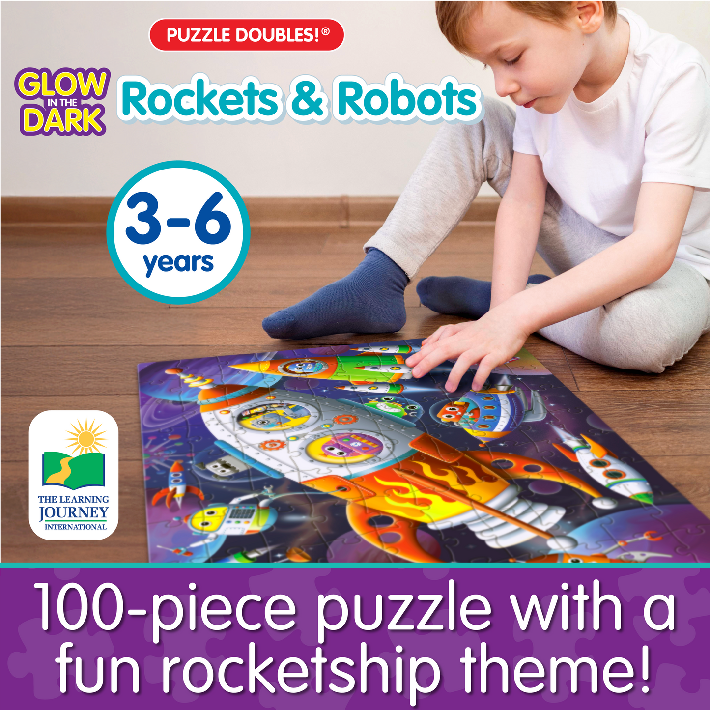 Puzzle Doubles - Glow In The Dark - Rockets & Robots (NEW)