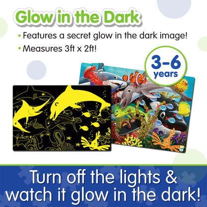 Infographic about Glow in the Dark - Sea Life that says, "Turn off the lights and watch it glow in the dark!"