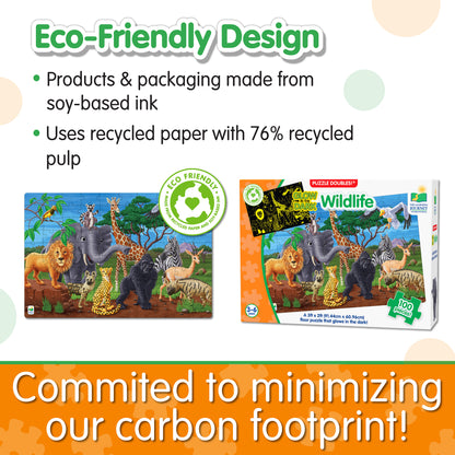 Infographic about Glow in the Dark - Wildlife's eco-friendly design that says, "Committed to minimizing our carbon footprint!"