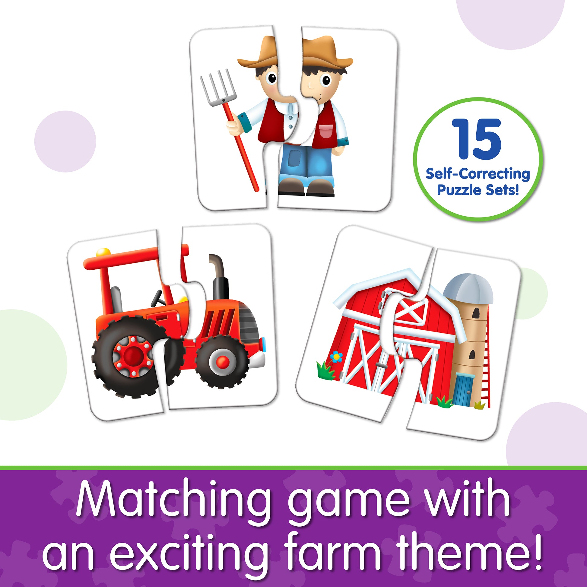Infographic about My First Match It - On The Farm that says, "Matching game with an exciting farm theme!"