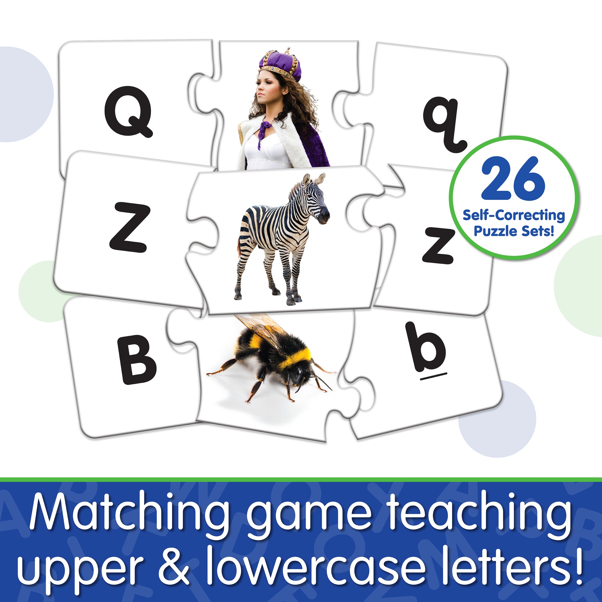 Infographic about Match It - Upper and Lower Case Letters that says, "Matching game teaching upper and lower case letters!"