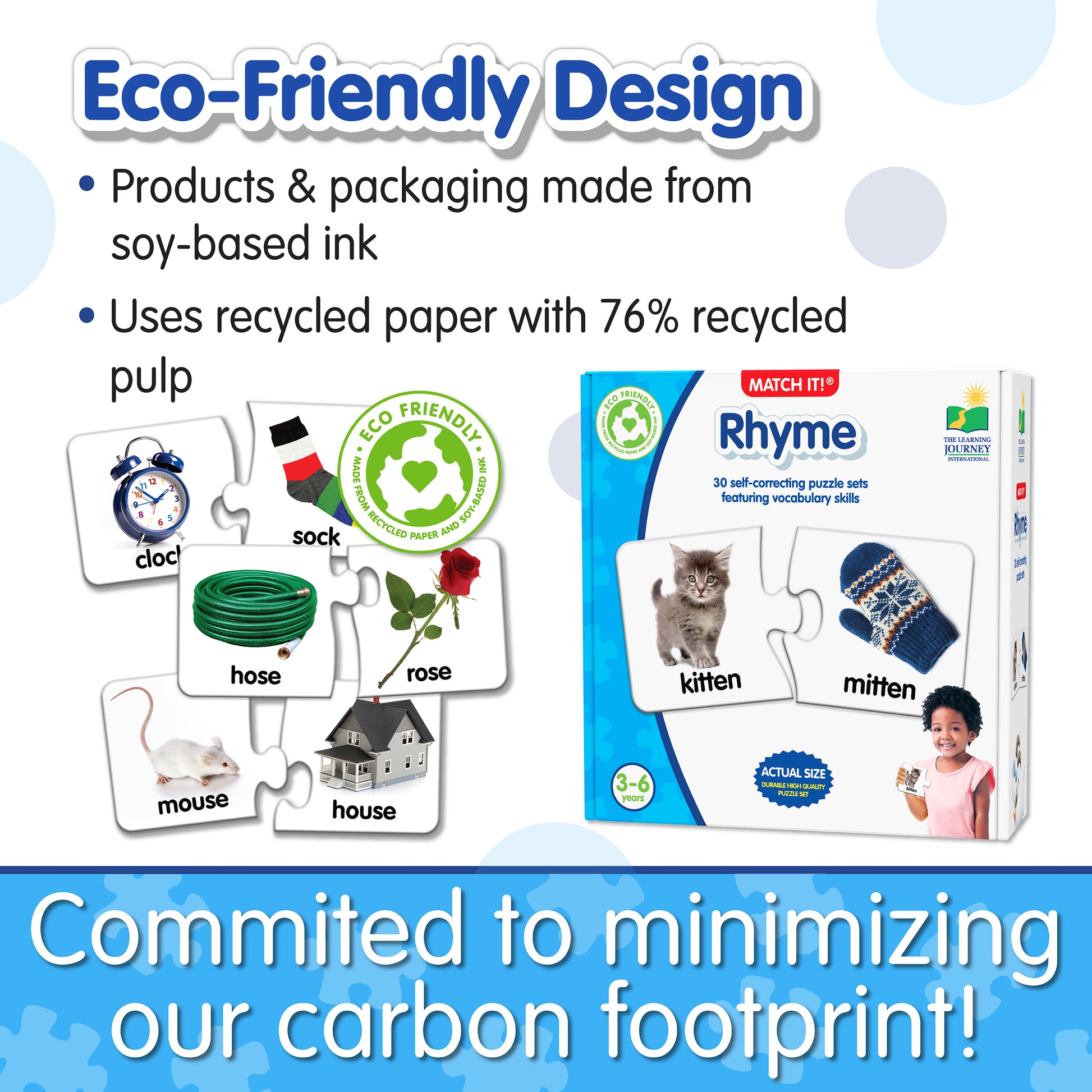 Infographic about Match It - Rhyme's eco-friendly design that says, "Committed to minimizing our carbon footprint!"