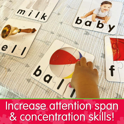 Infographic about Match It - Spelling that says, "Increase attention span and concentration skills!"