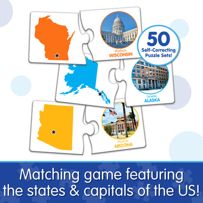 Infographic about Match It - States and Capitals that says, "Matching game featuring the states and capitals of the US!"