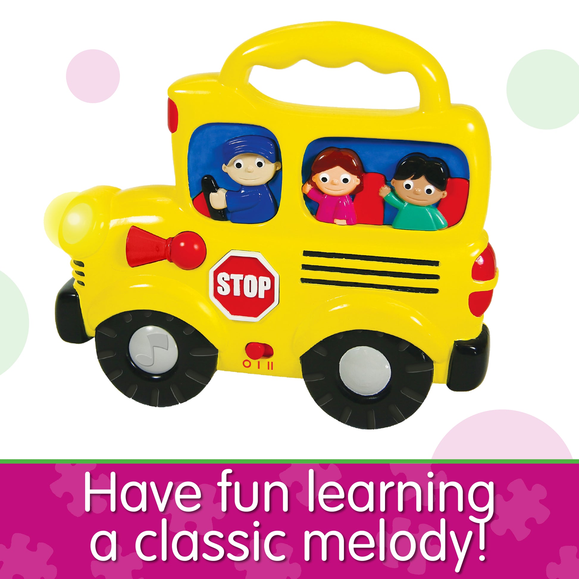 Infographic of Wheels On The Bus that reads, "Have fun learning a classic melody!"