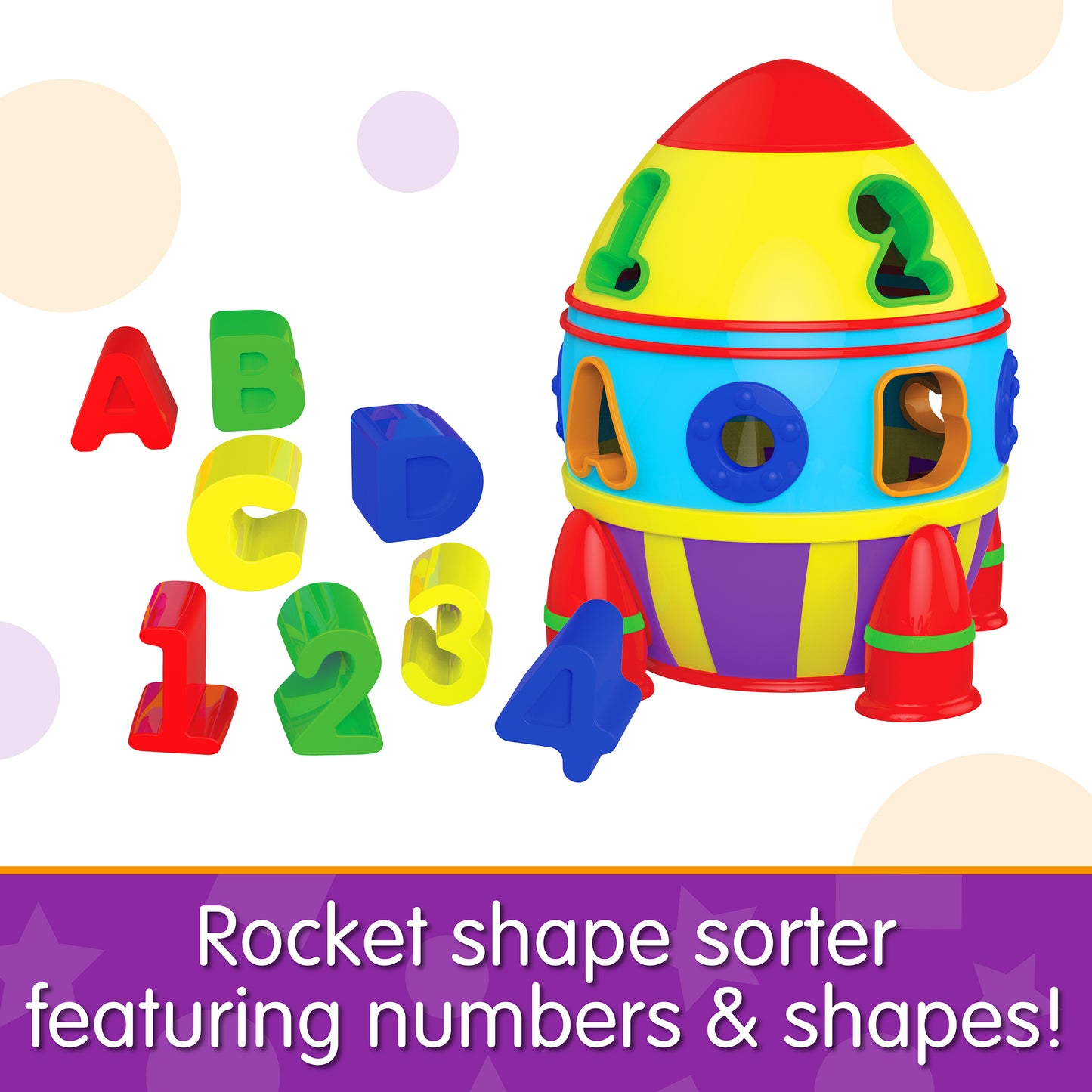 Infographic about Rocket Shape Sorter that says, "Rocket shape sorter featuring numbers and shapes!"