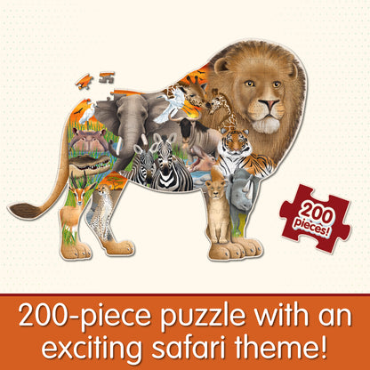 Infographic about Wildlife World Safari Puzzle that says, "200-piece puzzle with an exciting safari theme!"