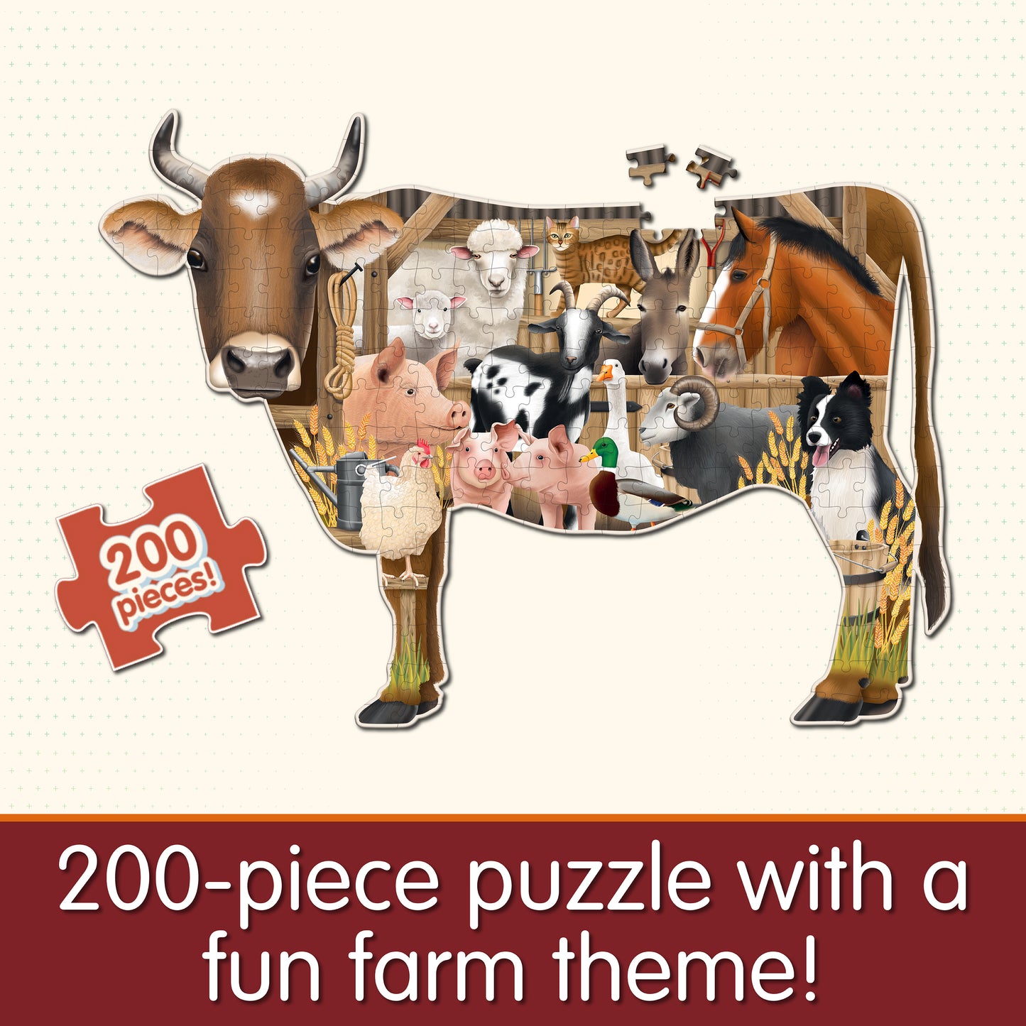 Infographic about Wildlife World Farm Puzzle that says,"200-piece puzzle with a fun farm theme!"