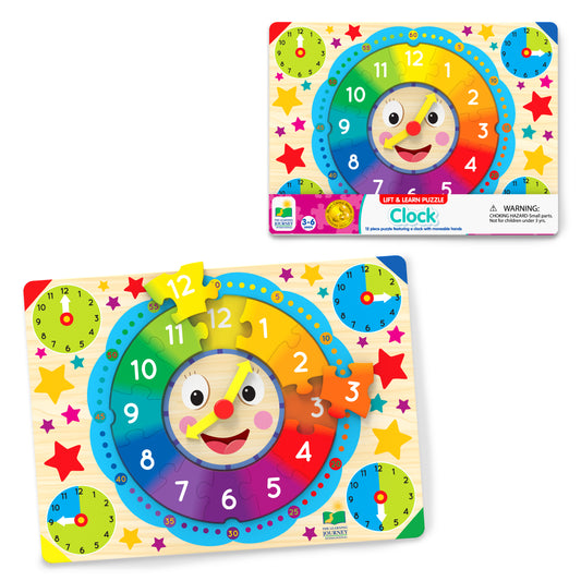 Lift and Learn Clock Puzzle product and packaging.