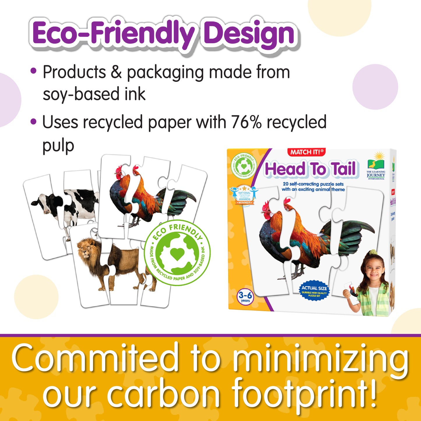 Infographic about Match It - Head to Tail's eco-friendly design that says, "Committed to minimizing our carbon footprint!"