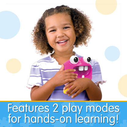 Infographic about Monster Me that says, "Features 2 play modes for hands-on learning!"