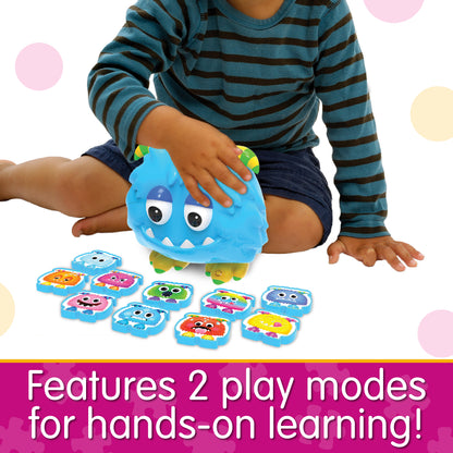 Infographic about Emoji Monster that says, "Features 2 play modes for hands-on learning!"