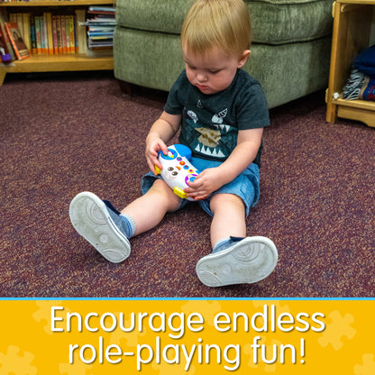 Infographic with little boy using On The Go Controller that says, "Encourage endless role-playing fun!"