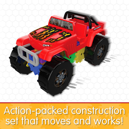 Infographic about Mud Runner that says, "Action-packed construction set that moves and works!"