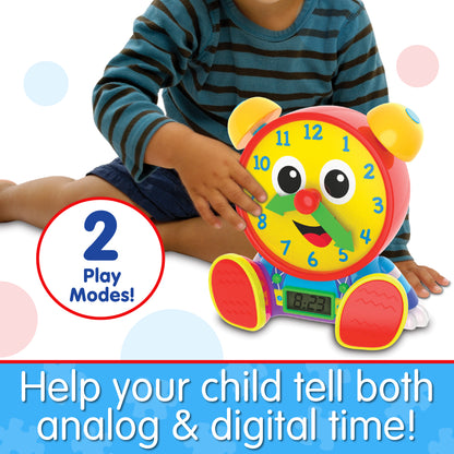 Infographic about Telly Jr that says, "Help your child tell both analog & digital time!"