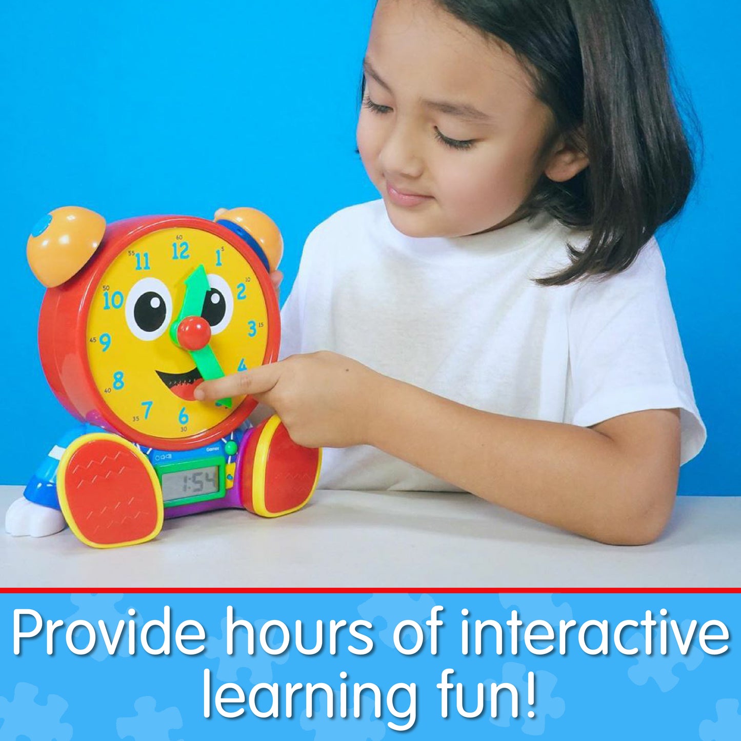 Infographic about Telly Jr that says, "Provide hours of interactive learning fun!"