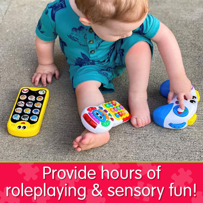 Infographic with little boy playing with On The Go 3 Pack Set that says, "Provide hours of roleplaying and sensory fun!"