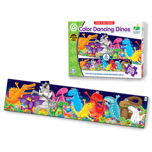 Long and Tall Color Dancing Dinos Puzzle and packaging