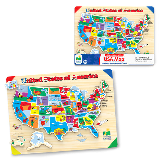 Lift and Learn USA Map Puzzle product and packaging.