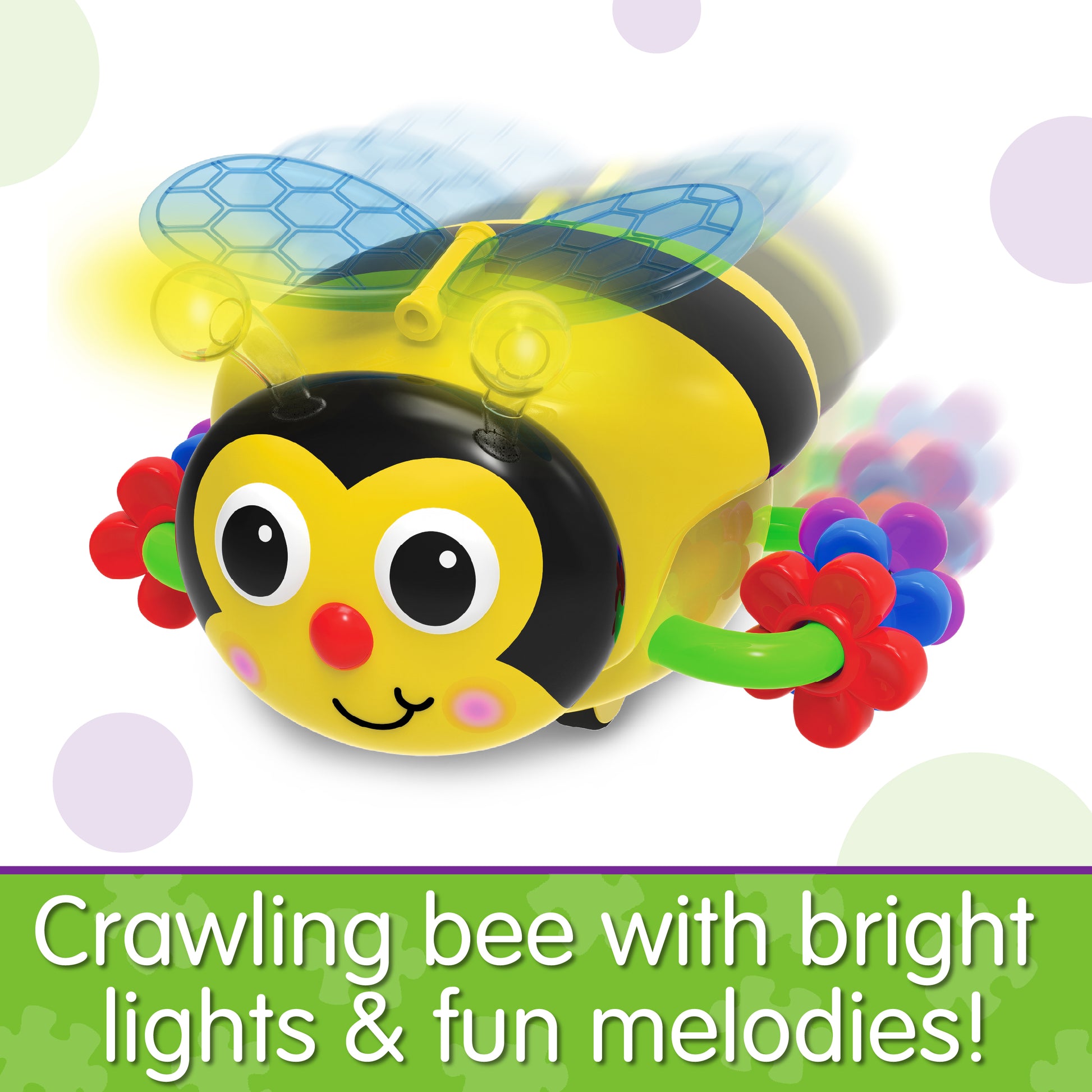 Infographic of Crawl About Bee that reads "Crawling bee with bright lights and fun melodies!"