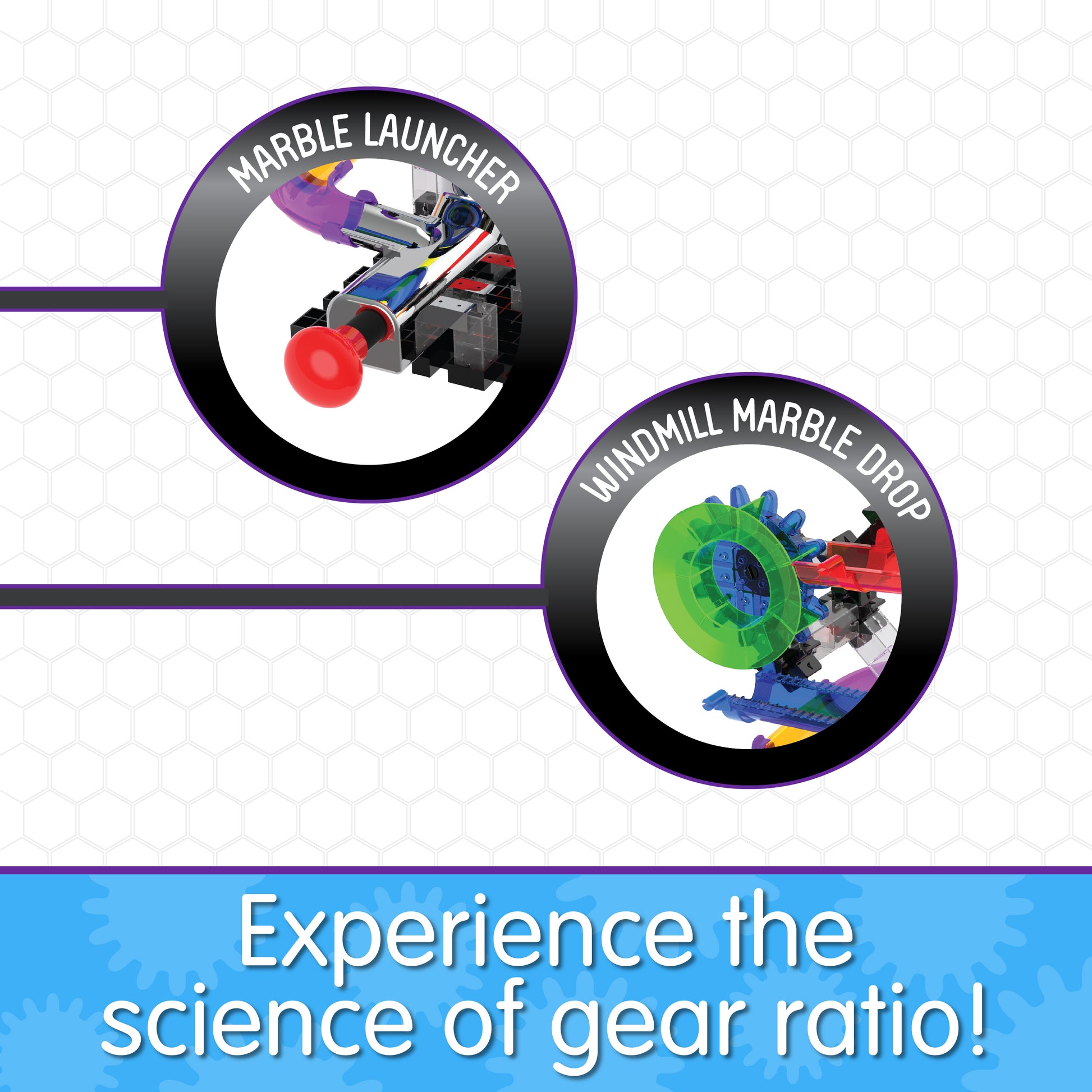 Infographic about HotShot's features that says, "Experience the science of gear ratio!"