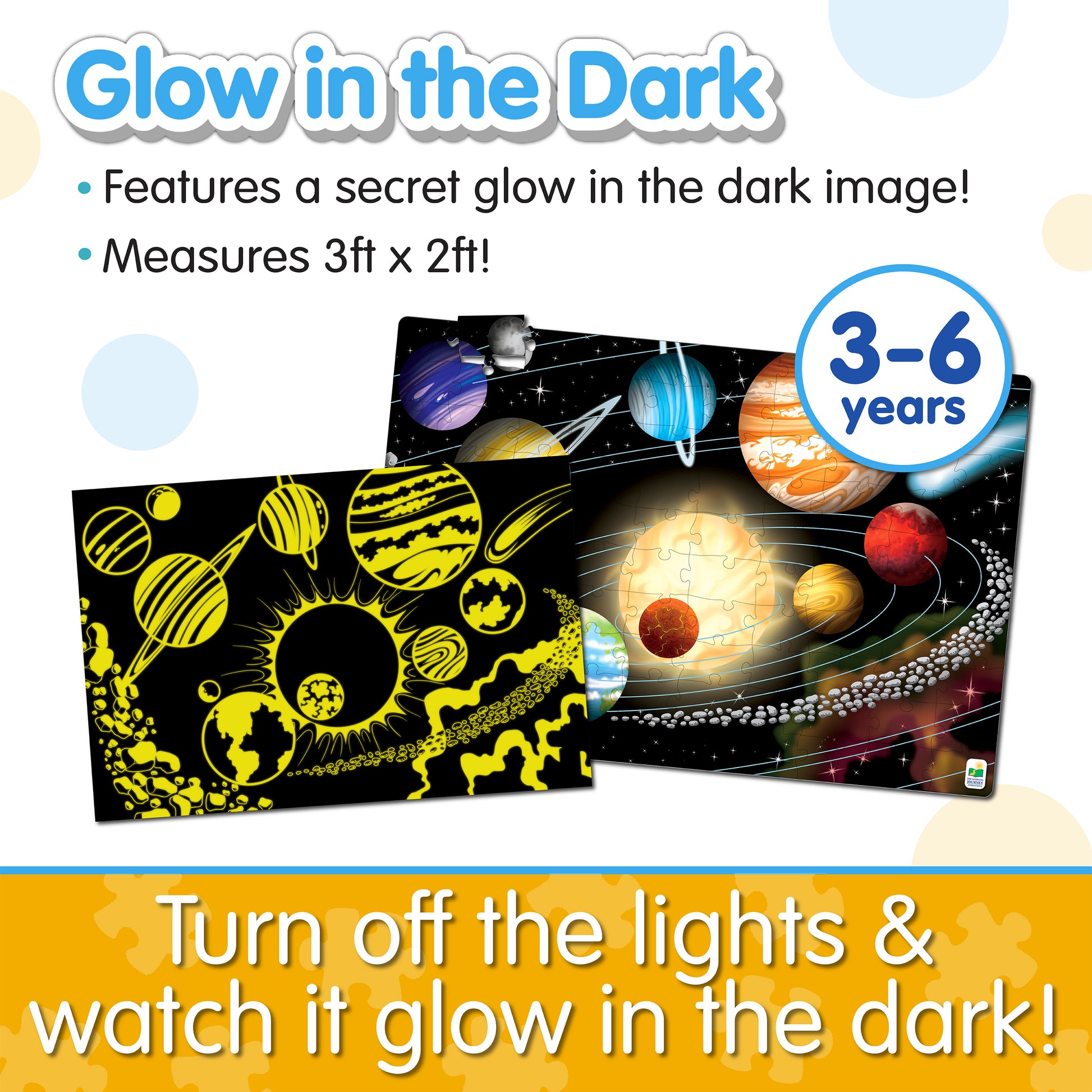 Infographic about Glow in the Dark - Space that says, "Turn off the lights and watch it glow in the dark!"