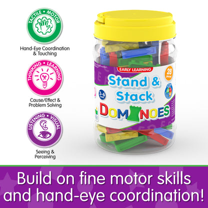 Infographic about Stand and Stack Dominoes' educational benefits