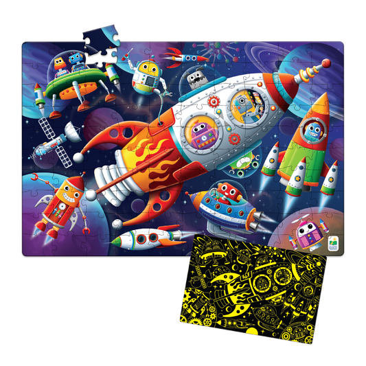 Puzzle Doubles - Glow In The Dark - Rockets & Robots (NEW)