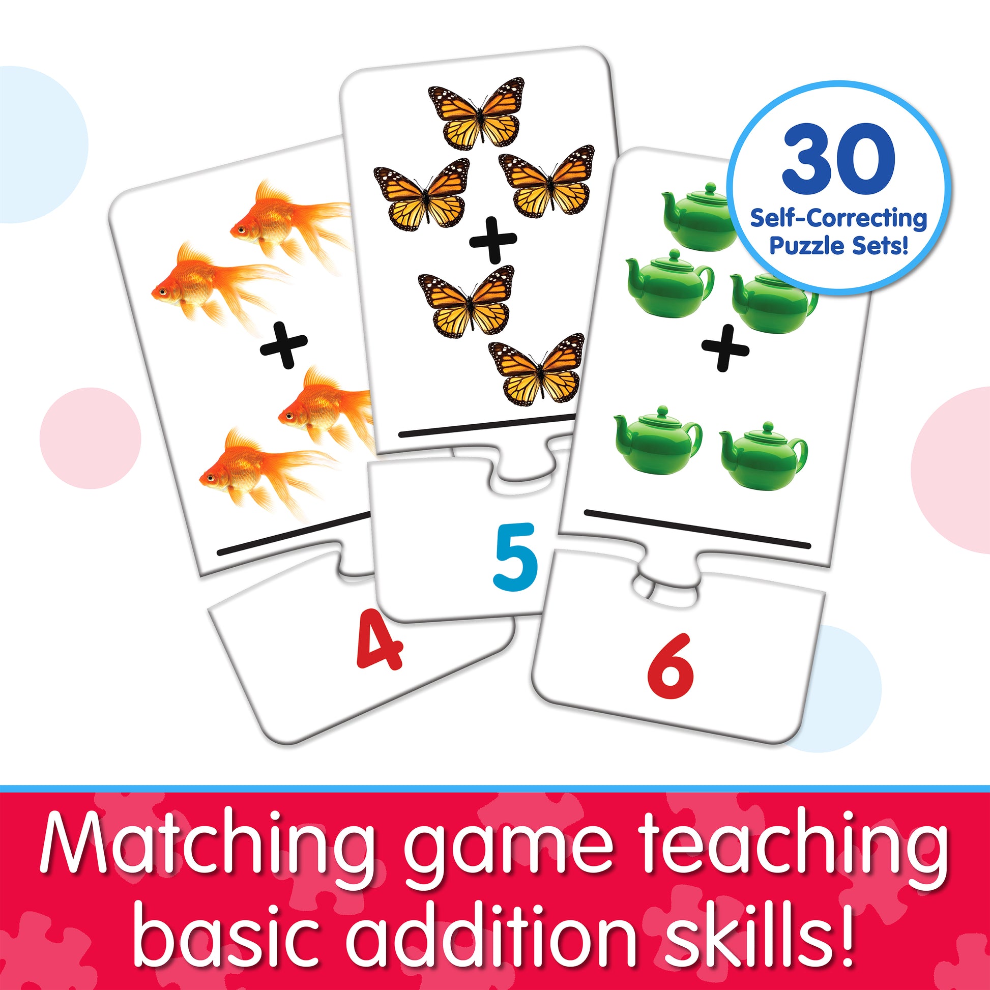 Infographic about Match It - Add It Up that says, "Matching game teaching basic addition skills!"