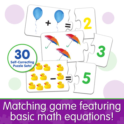 Infographic about Match It - Mathematics that says, "Matching game featuring basic math equations!"