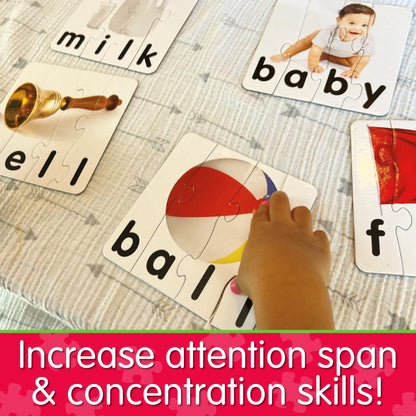Infographic about Match It - Spelling that says, "Increase attention span and concentration skills!"