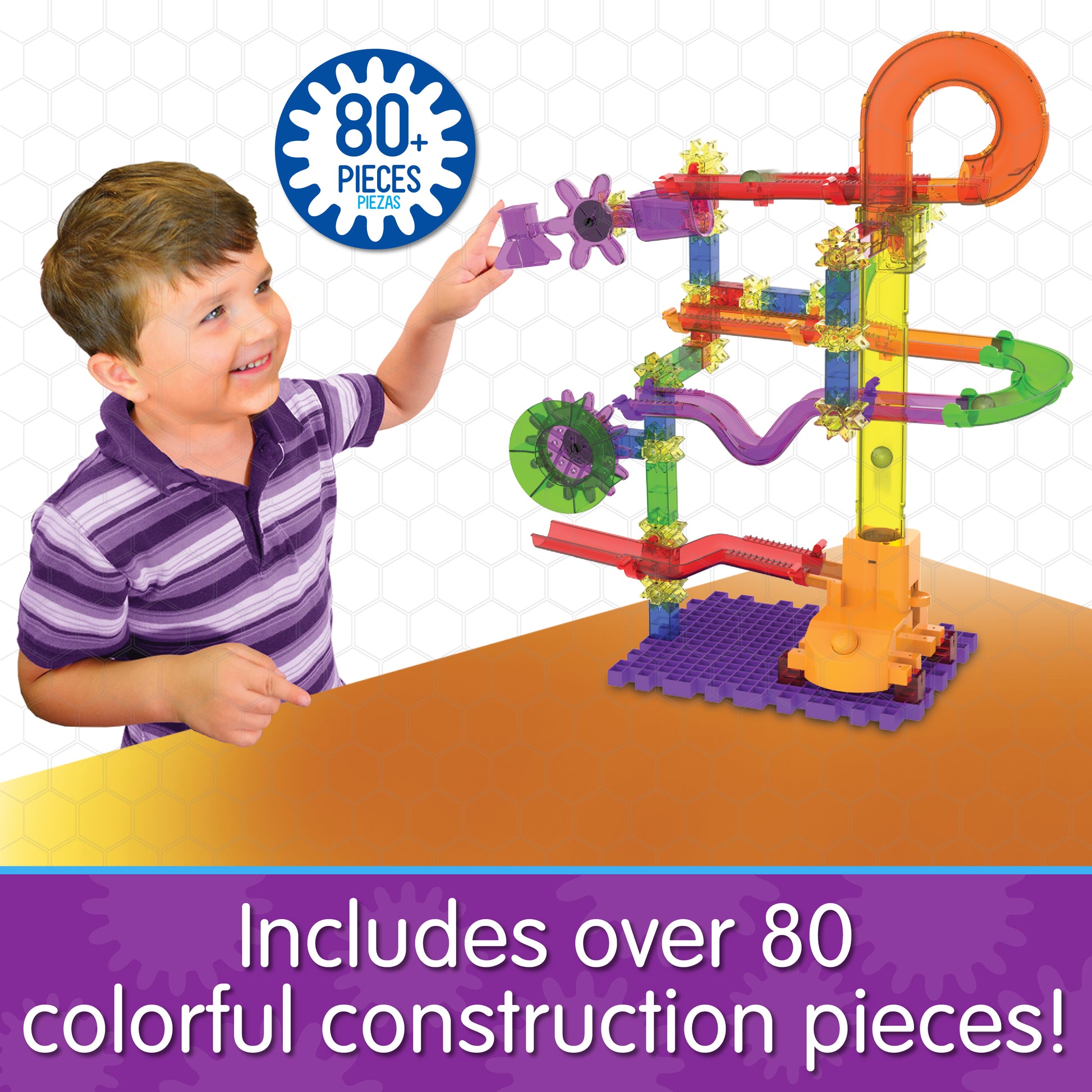 Infographic about Catapult 3.0 that says, "Includes over 80 colorful construction pieces!"
