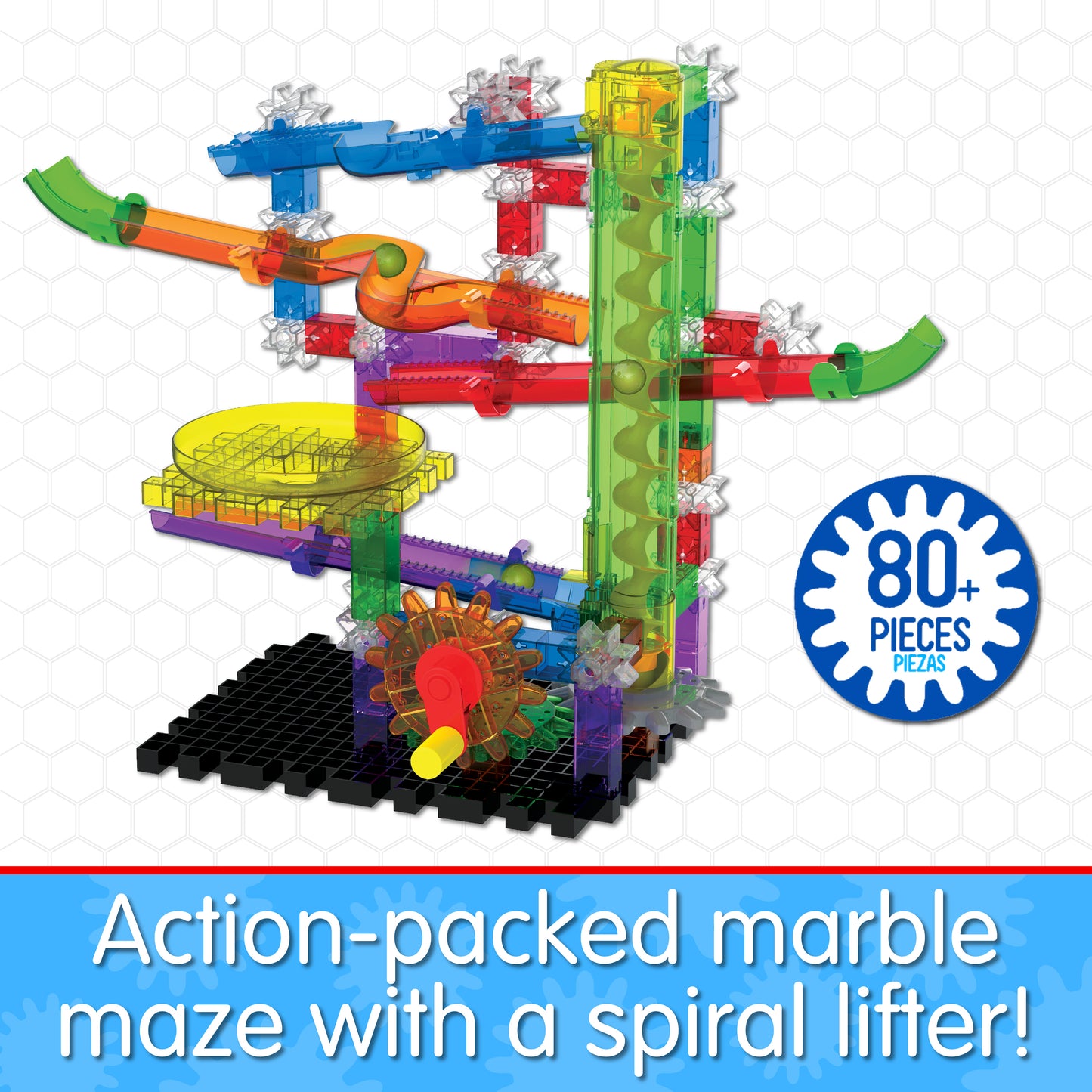 Infographic about Zoomerang 2.0 that says, "Action-packed marble maze with a spiral lifter!"