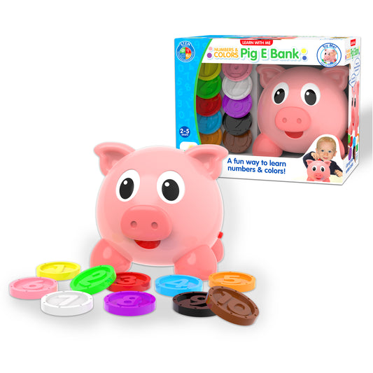 Learn With Me Numbers and Colors Pig E Bank product and packaging.