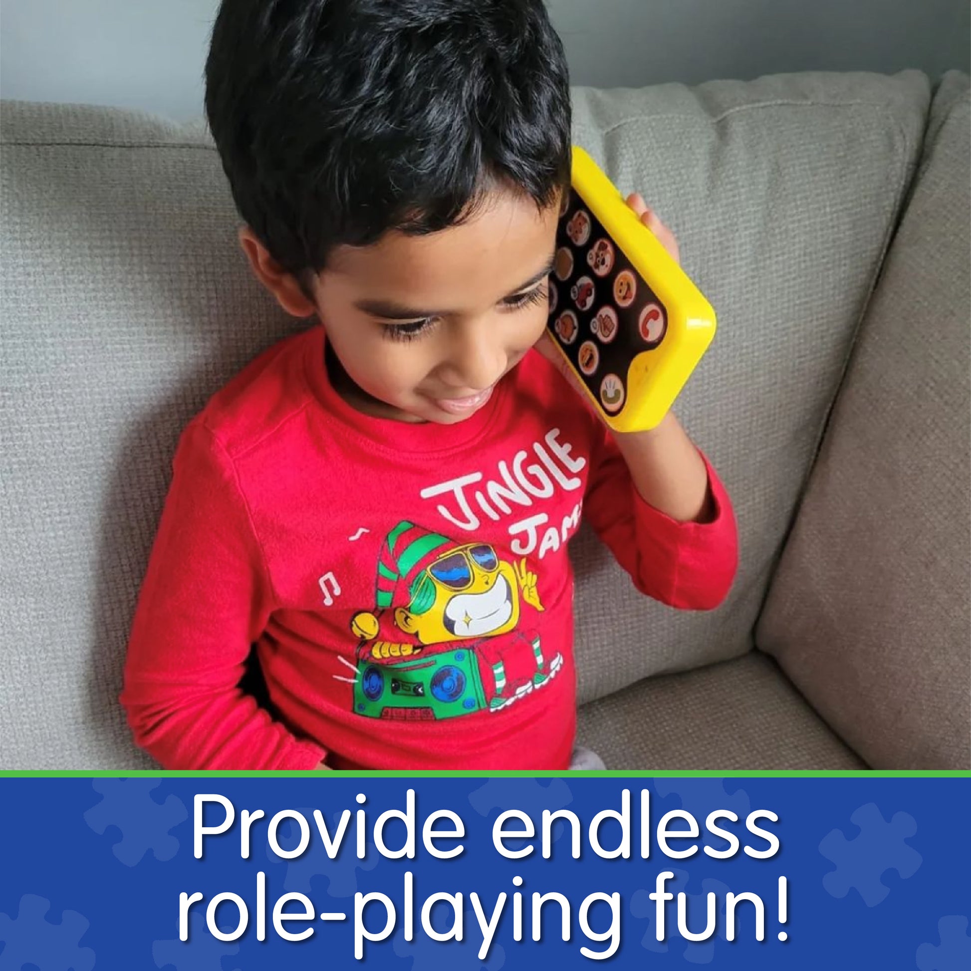 Infographic with little boy using On The Go Phone that says, "Provide endless role-playing fun!"