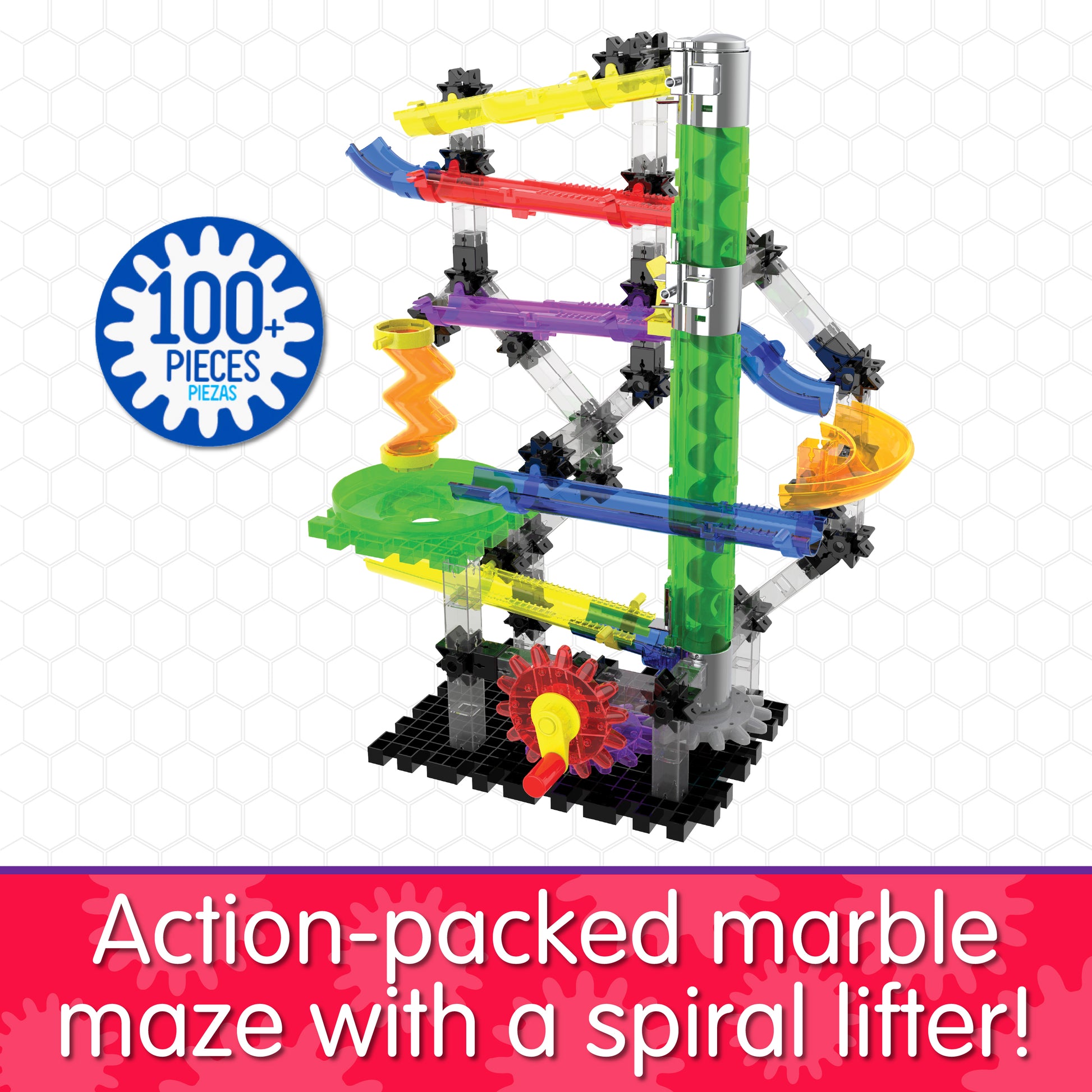 Infographic about Crankster 3.0 that says, "Action-packed marble maze with a spiral lifter!"
